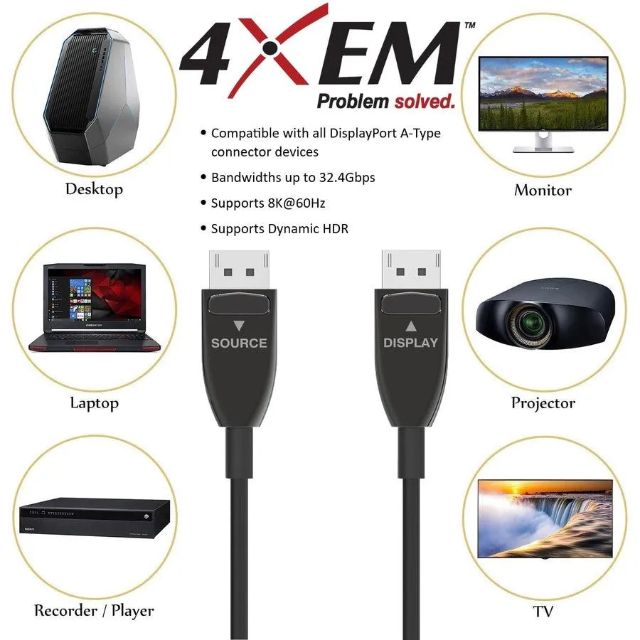 4XEM 15M 50FT Active Optical Fiber 1.4 DisplayPort Cable 4XFIBERDPAOC15M