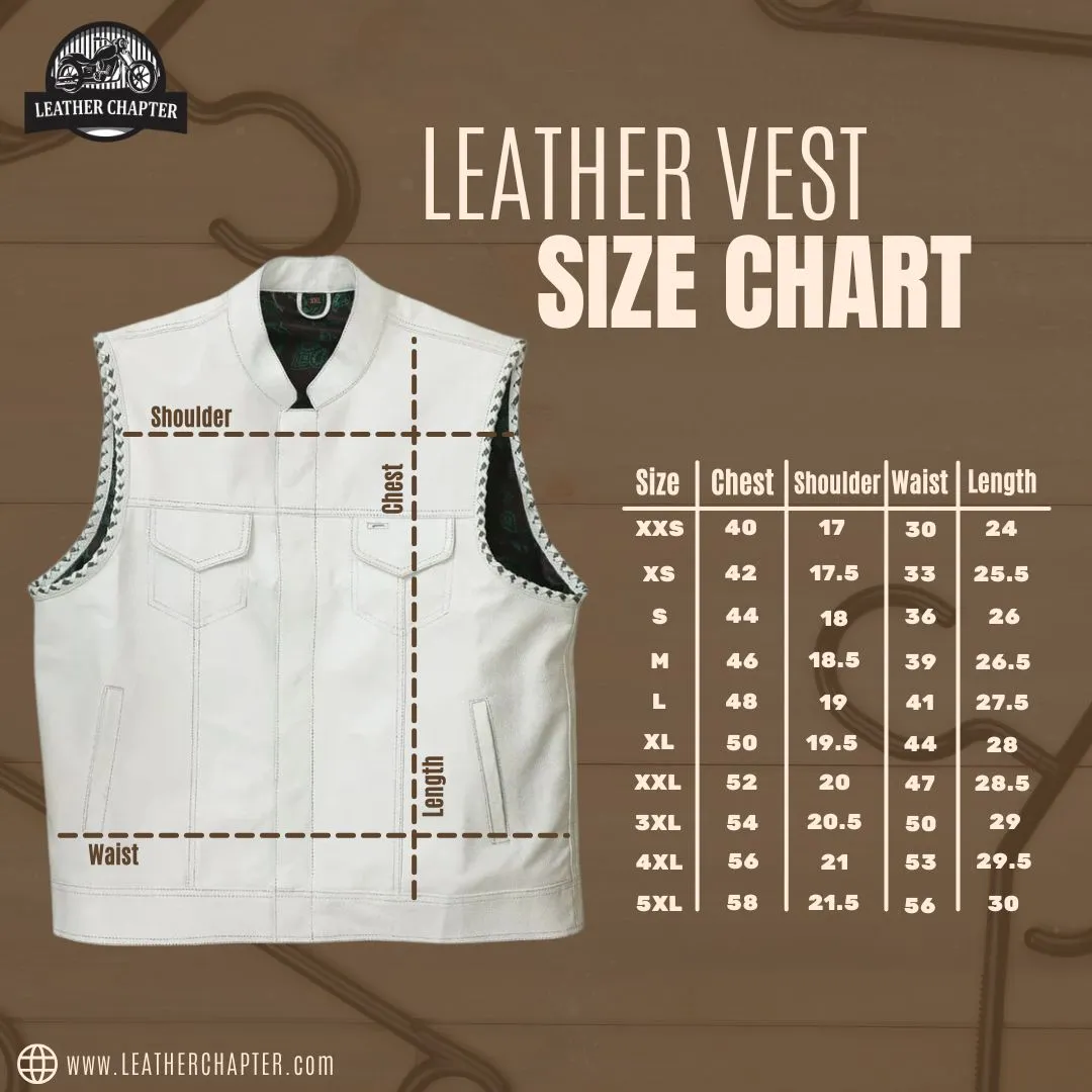 Black Denim Vest Leather vest Red Stich Leather Motorcycle Diamond Quilted Men's Leather Vest Biker Rider Club