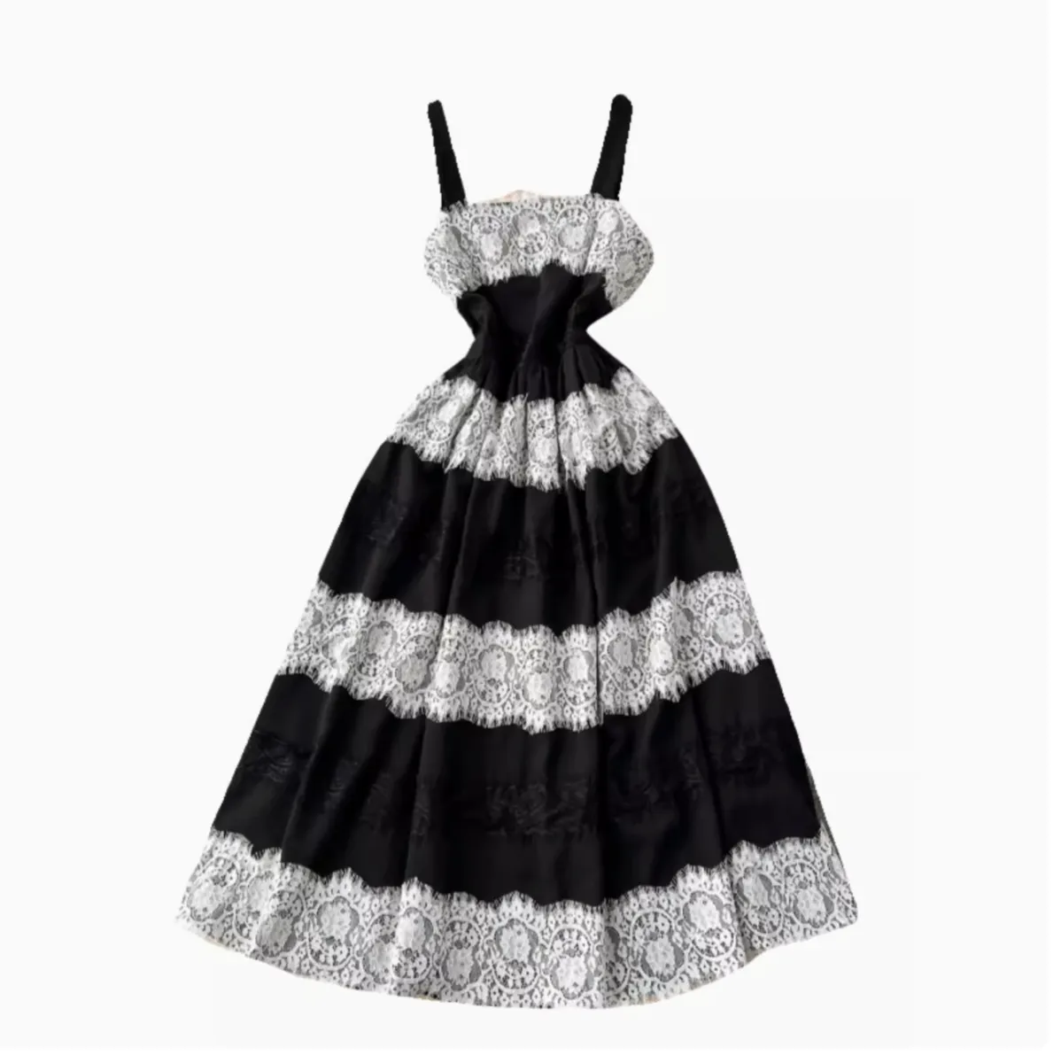 Black&White Lace Patchwork Slip Dress