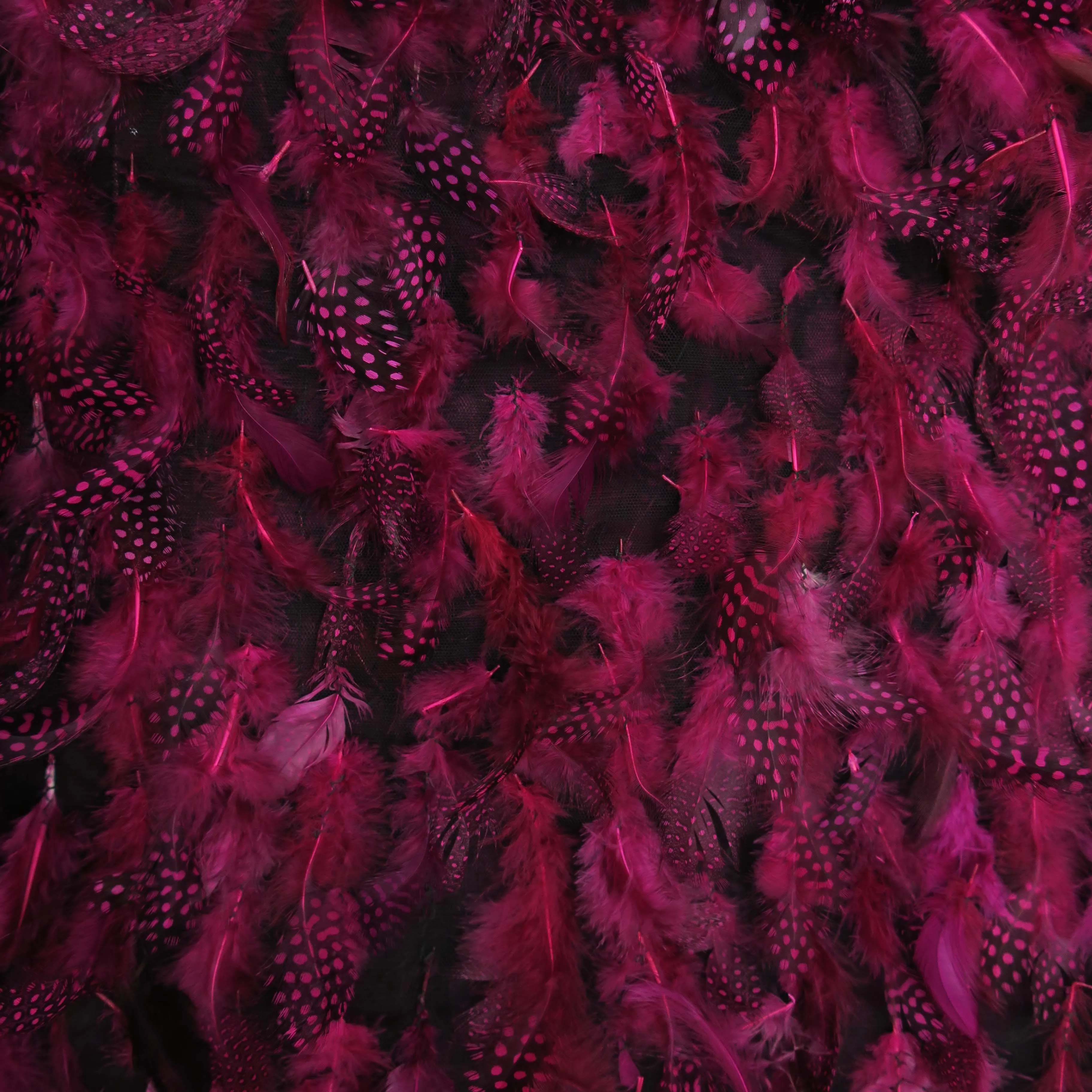Dark Pink Feathered Embroidered Fashion Fabric