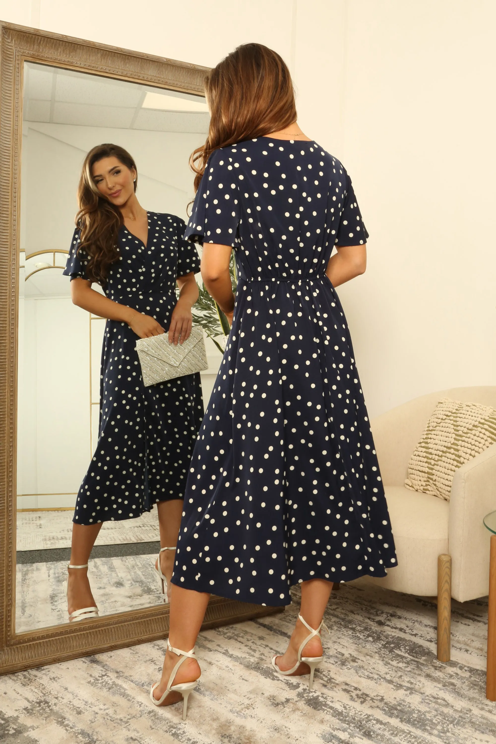 Double Second Double Second Midi Satin Wrap Dress With Split Skirt