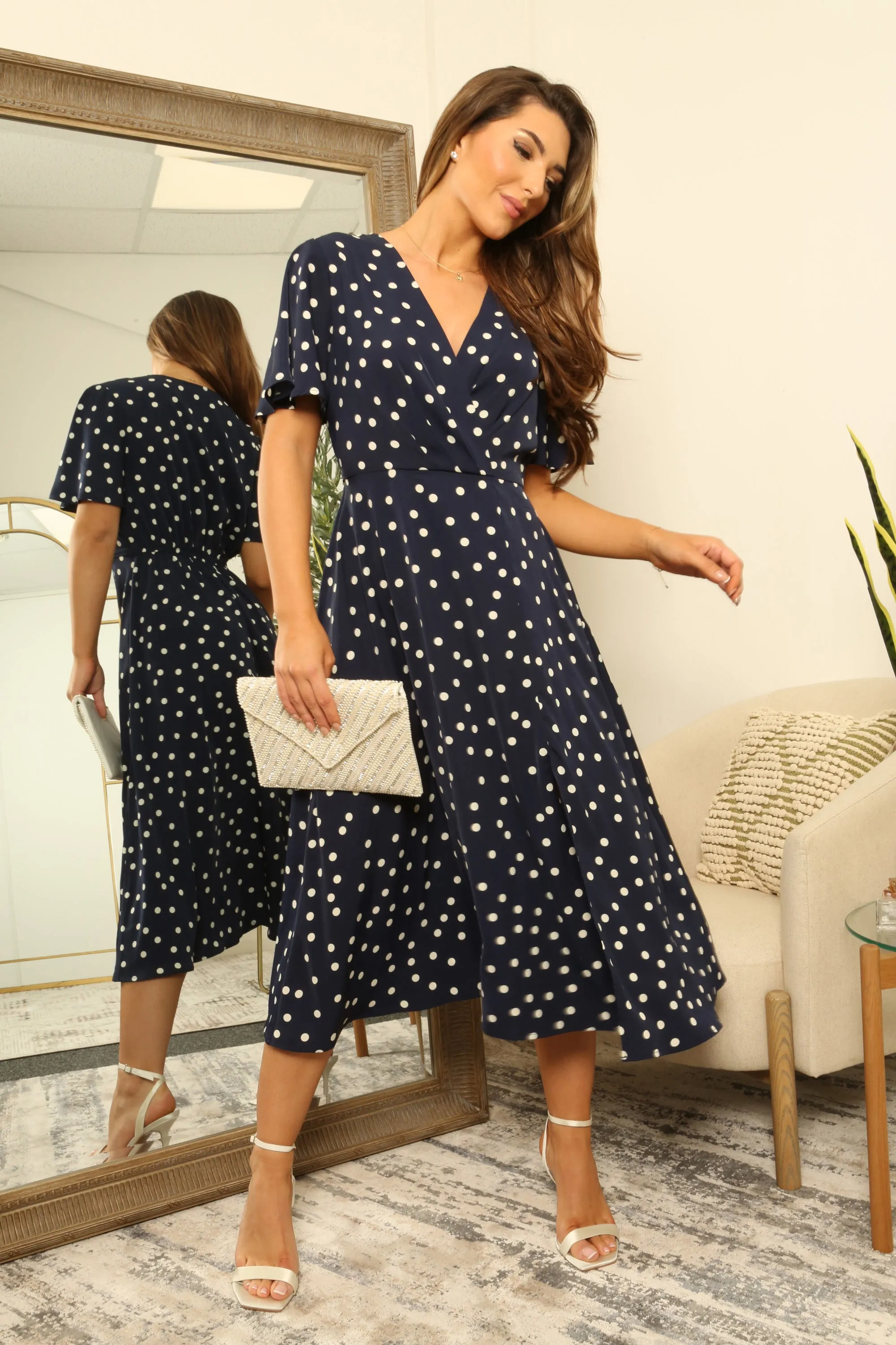 Double Second Double Second Midi Satin Wrap Dress With Split Skirt