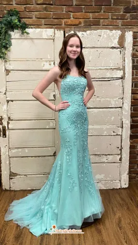 Fit and Flare Ice Green Prom Dress