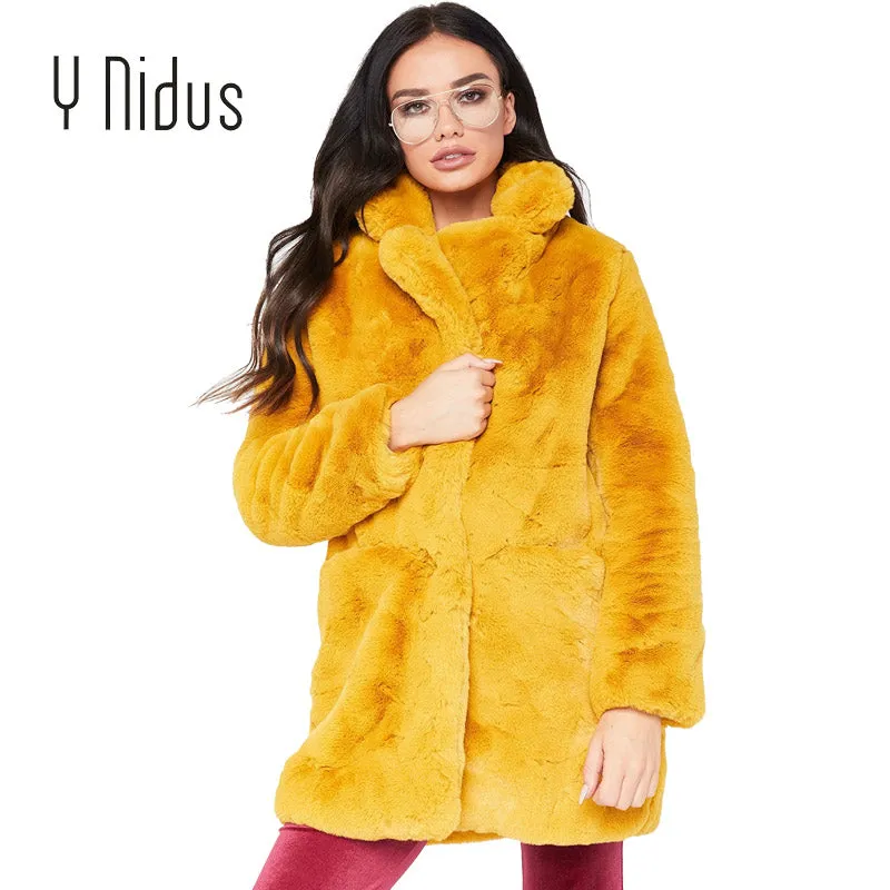 Fur Coat Winter Woman Blend Overcoat 2018 Fluffy Faux Fur Warm Outwear Coat Long Sleeve Jacket Pockets Cardigan Casaco Feminino
