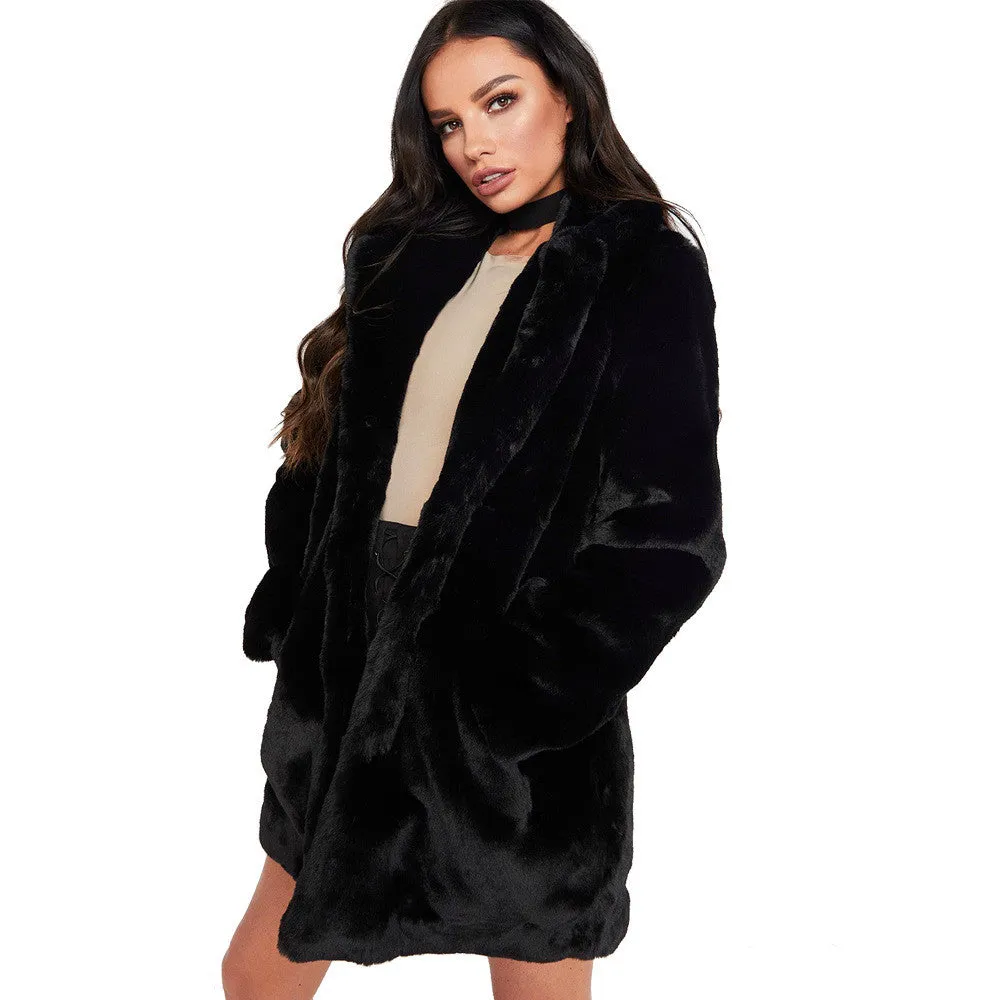 Fur Coat Winter Woman Blend Overcoat 2018 Fluffy Faux Fur Warm Outwear Coat Long Sleeve Jacket Pockets Cardigan Casaco Feminino