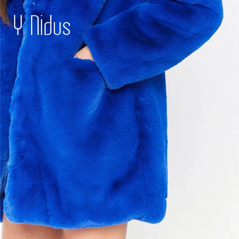 Fur Coat Winter Woman Blend Overcoat 2018 Fluffy Faux Fur Warm Outwear Coat Long Sleeve Jacket Pockets Cardigan Casaco Feminino