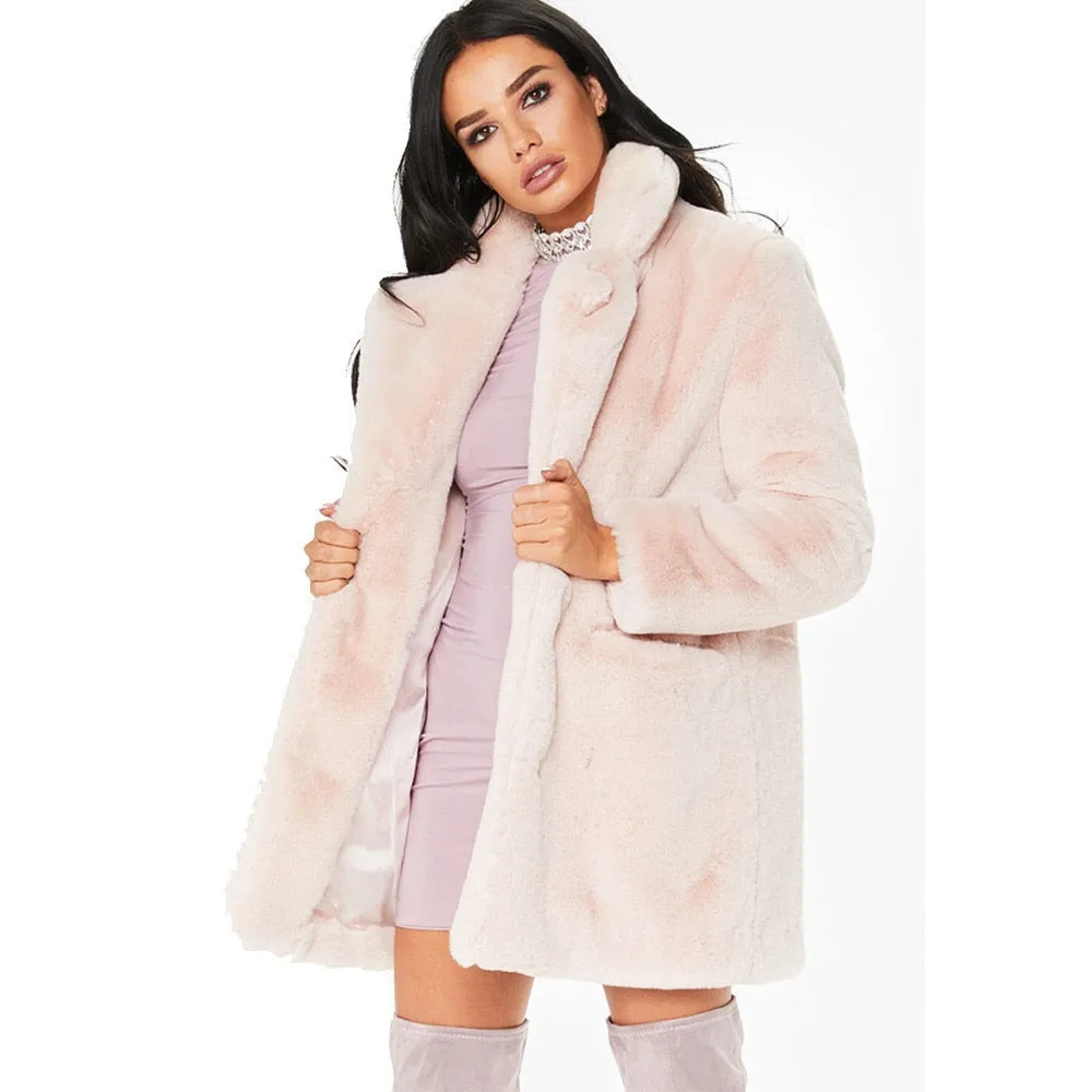 Fur Coat Winter Woman Blend Overcoat 2018 Fluffy Faux Fur Warm Outwear Coat Long Sleeve Jacket Pockets Cardigan Casaco Feminino