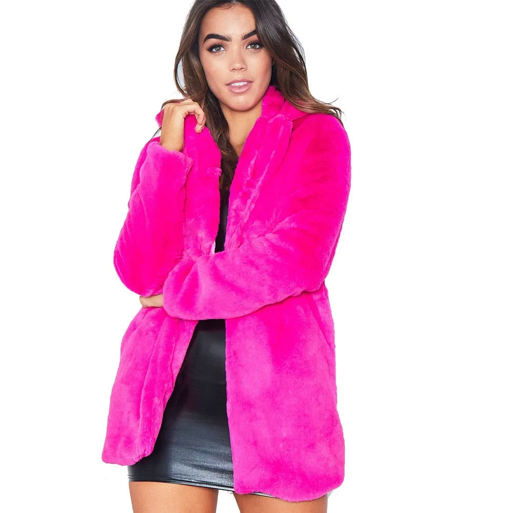 Fur Coat Winter Woman Blend Overcoat 2018 Fluffy Faux Fur Warm Outwear Coat Long Sleeve Jacket Pockets Cardigan Casaco Feminino