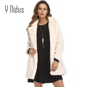 Fur Coat Winter Woman Blend Overcoat 2018 Fluffy Faux Fur Warm Outwear Coat Long Sleeve Jacket Pockets Cardigan Casaco Feminino