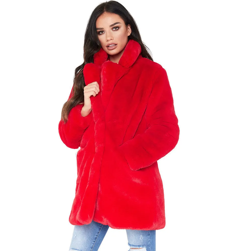Fur Coat Winter Woman Blend Overcoat 2018 Fluffy Faux Fur Warm Outwear Coat Long Sleeve Jacket Pockets Cardigan Casaco Feminino