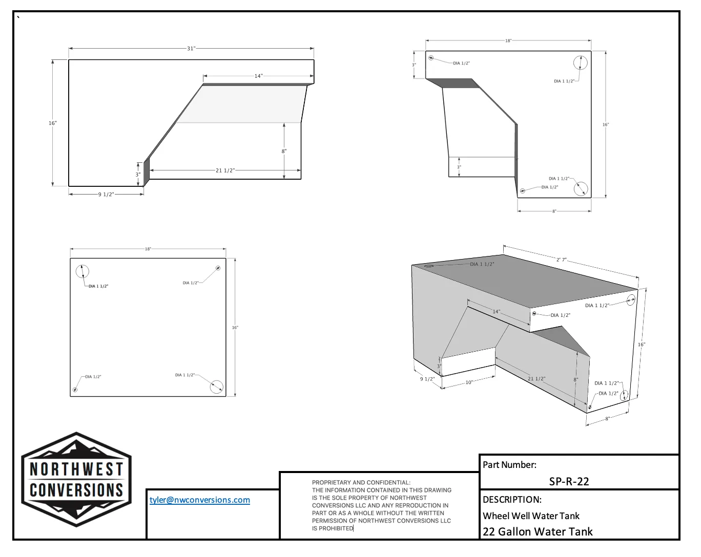 Northwest Conversions (SP-R-22) 22 GALLON WATER TANK