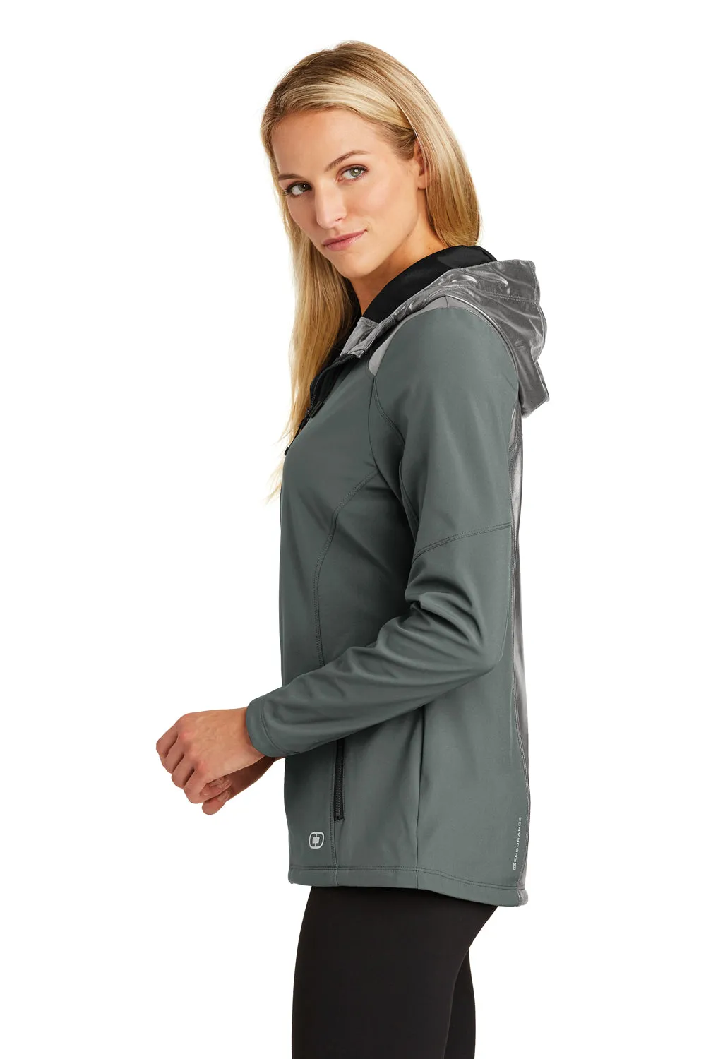 Ogio Womens Endurance Liquid Wind & Water Resistant Full Zip Hooded Jacket - Diesel Grey - Closeout