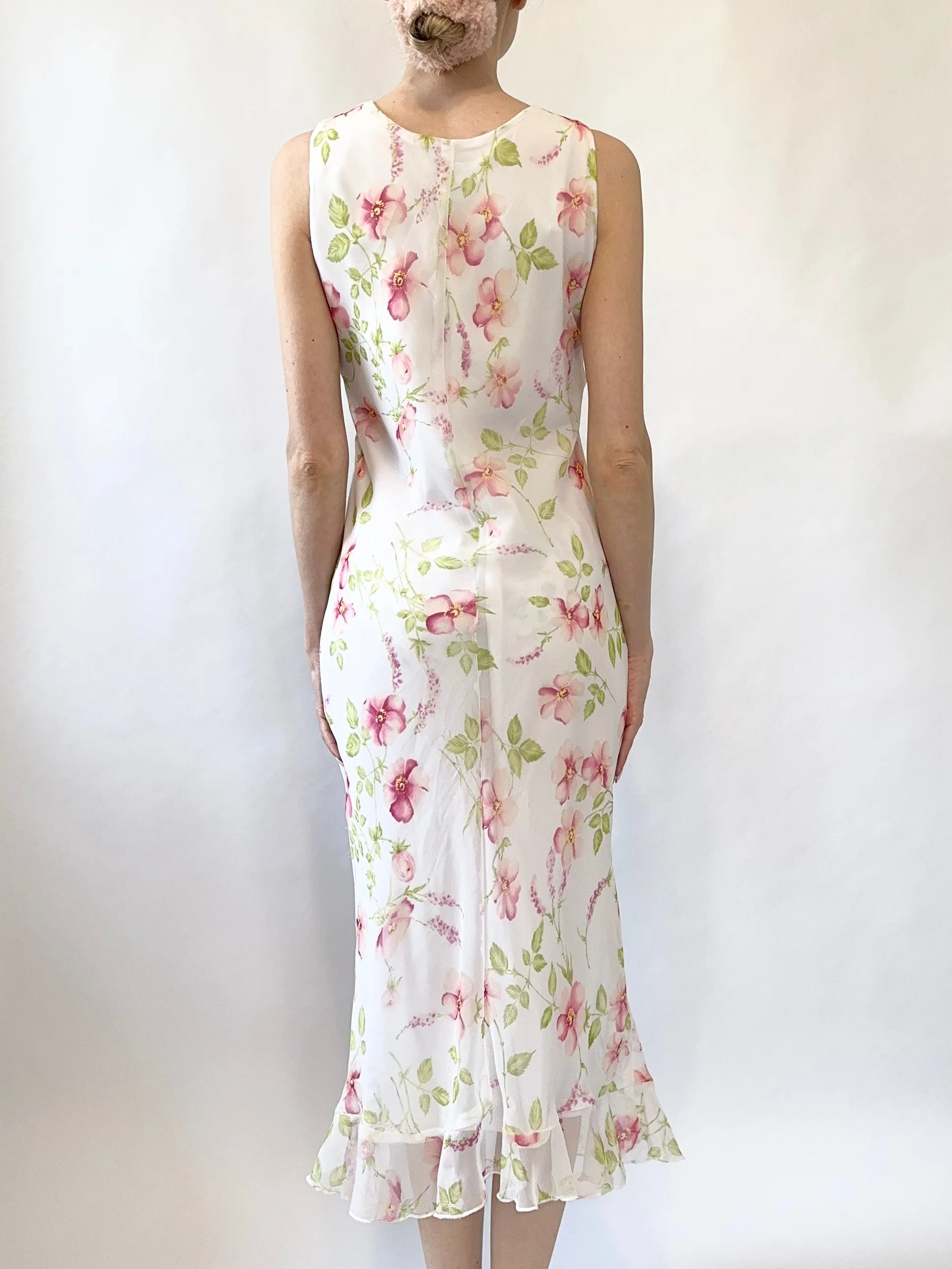 Pink Floral 1990s Slip Dress (XXS)