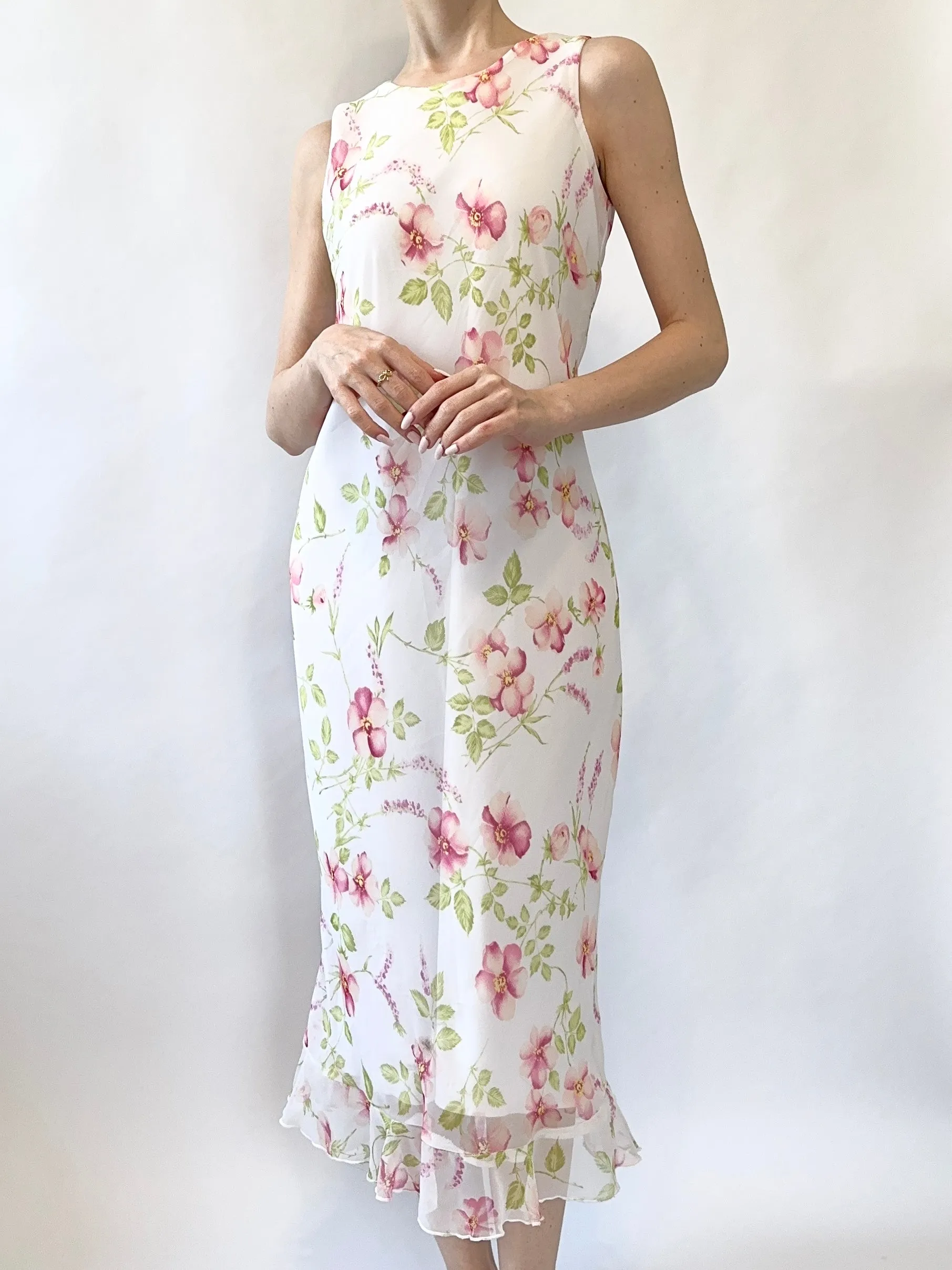 Pink Floral 1990s Slip Dress (XXS)