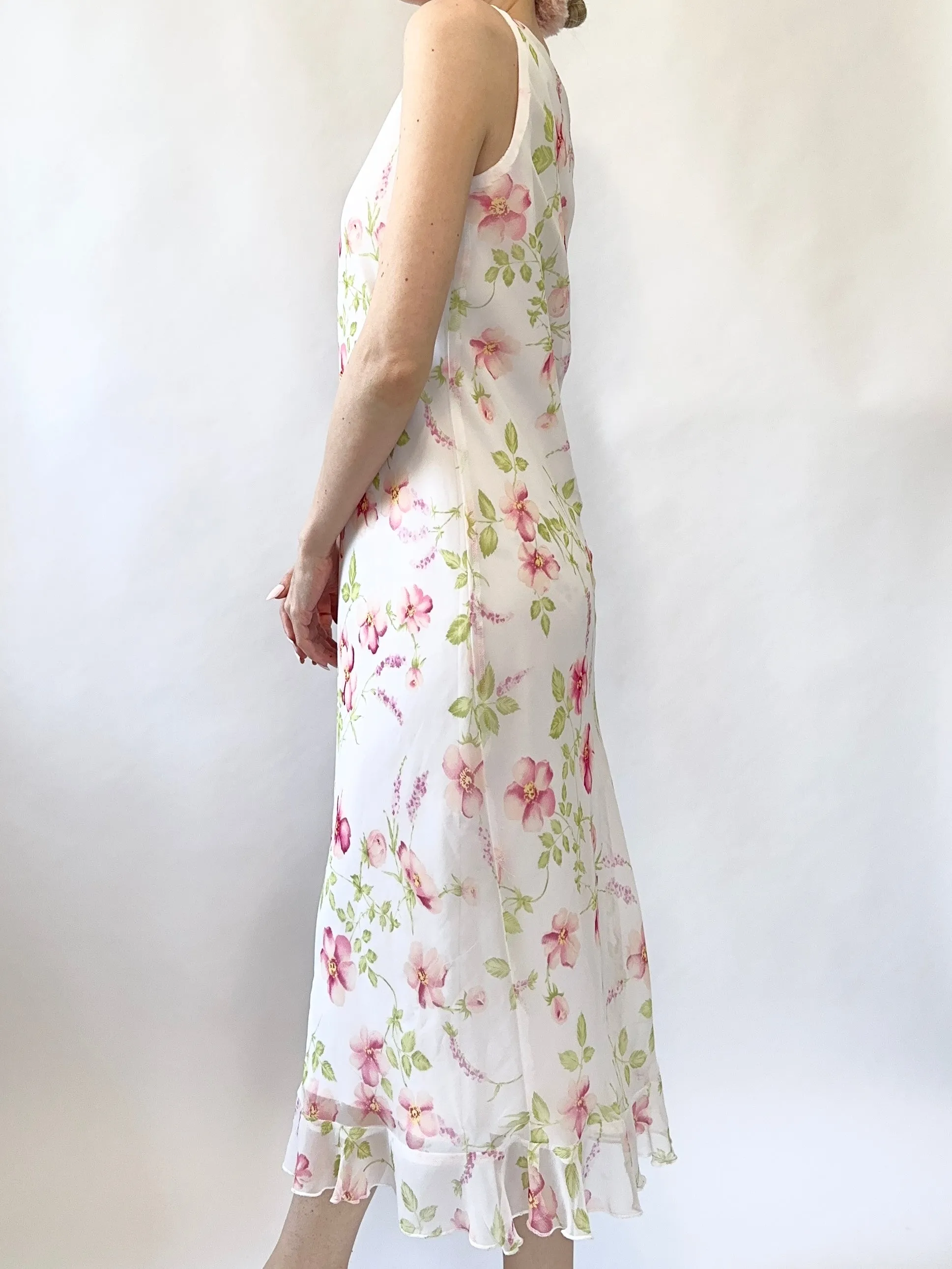Pink Floral 1990s Slip Dress (XXS)