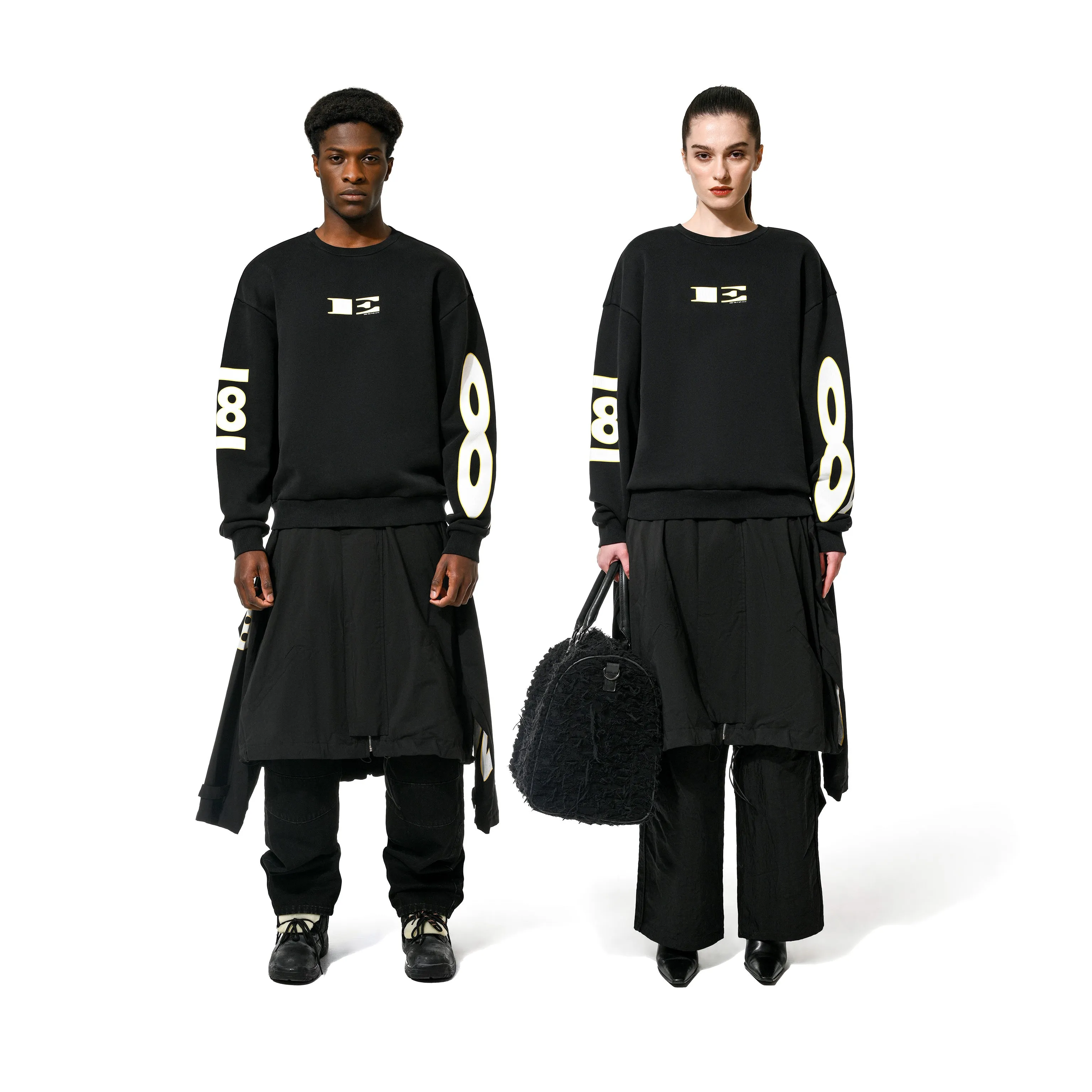 PRINTED DECONSTRUCTED JKT SKIRT - BLACK