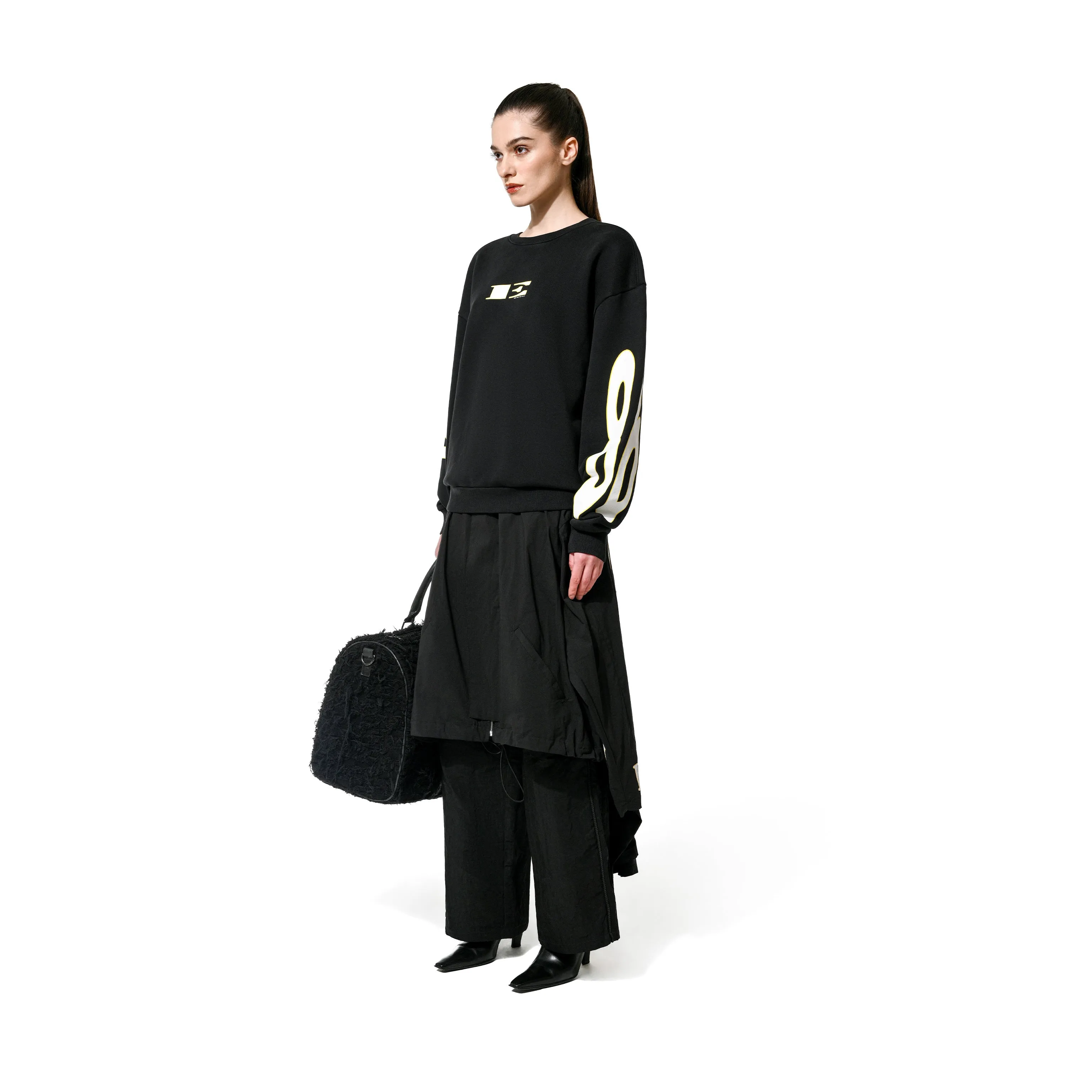 PRINTED DECONSTRUCTED JKT SKIRT - BLACK