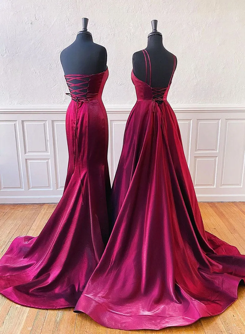 Simple Satin Long Prom Dress, Burgundy Evening Party Dress