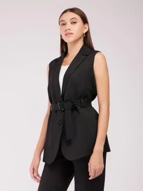 Single Breasted Sleeveless Blazer - Black