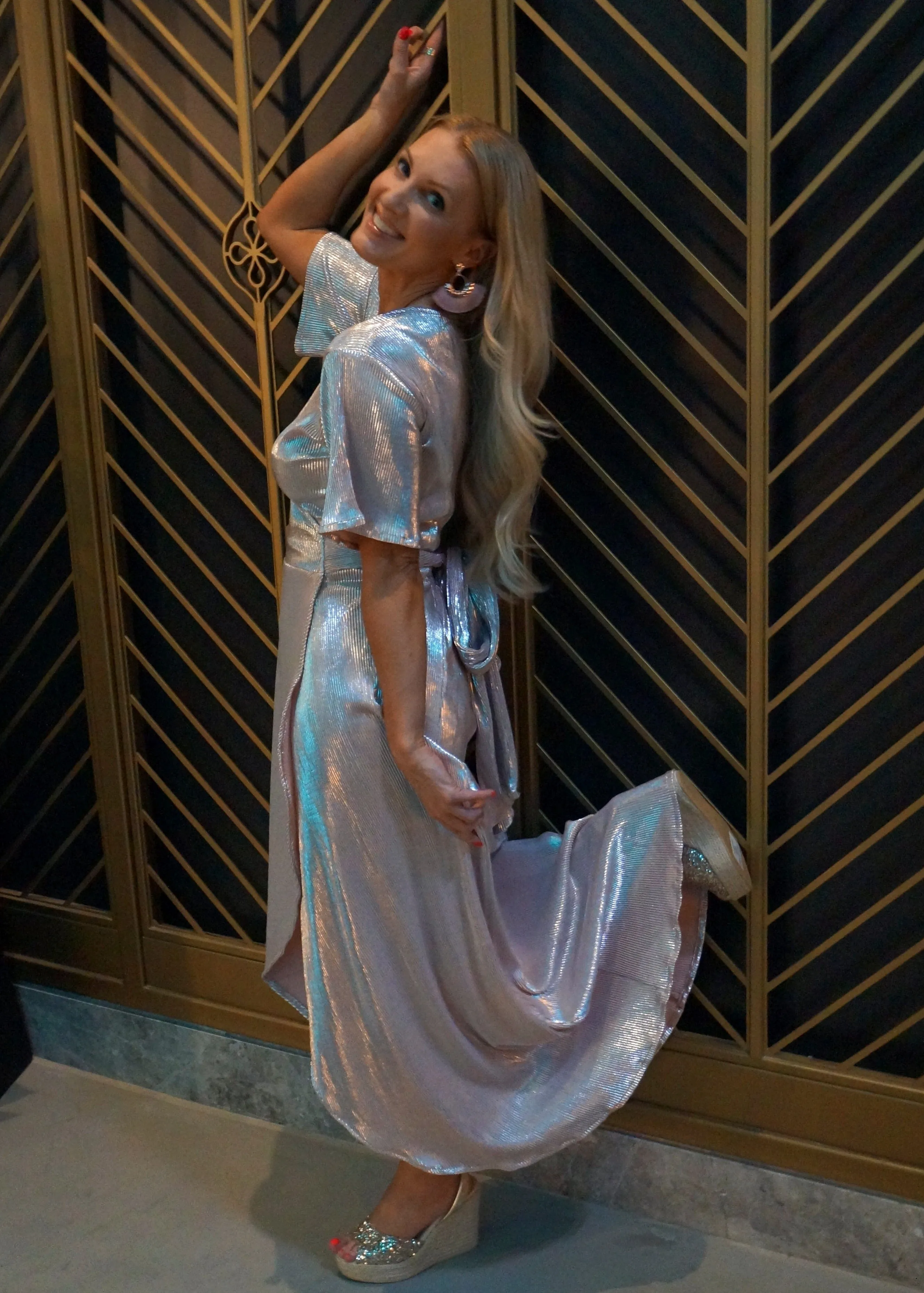 The Pleated Wrap Dress - Nude Sparkle Pleats