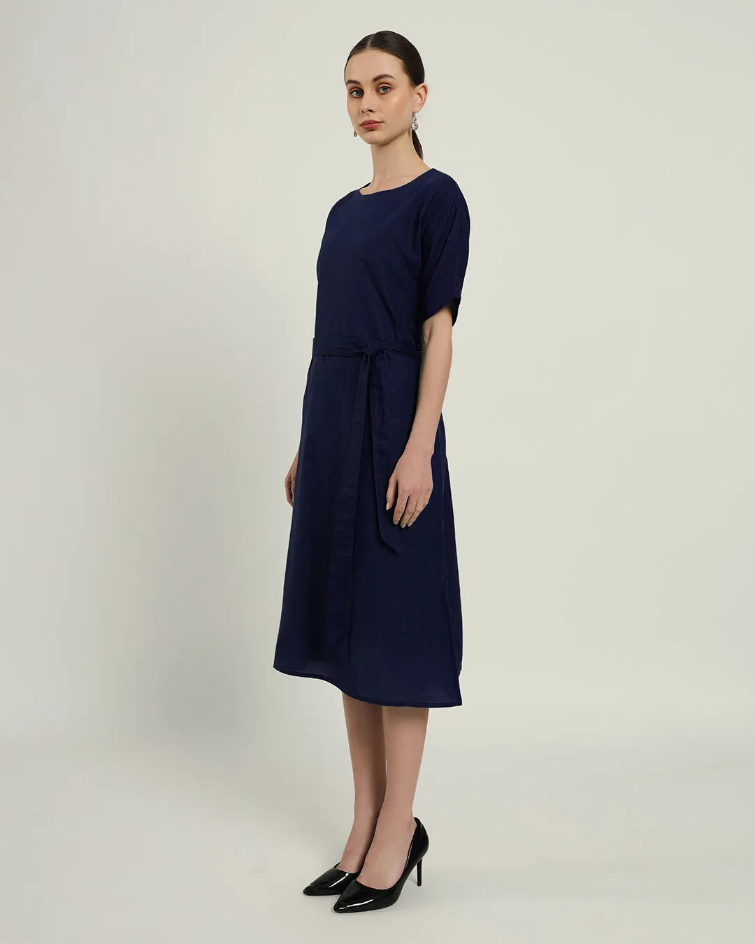 The Tayma Daisy Midnight Blue Linen Dress