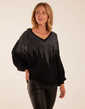 V Neck Diamante Jumper
