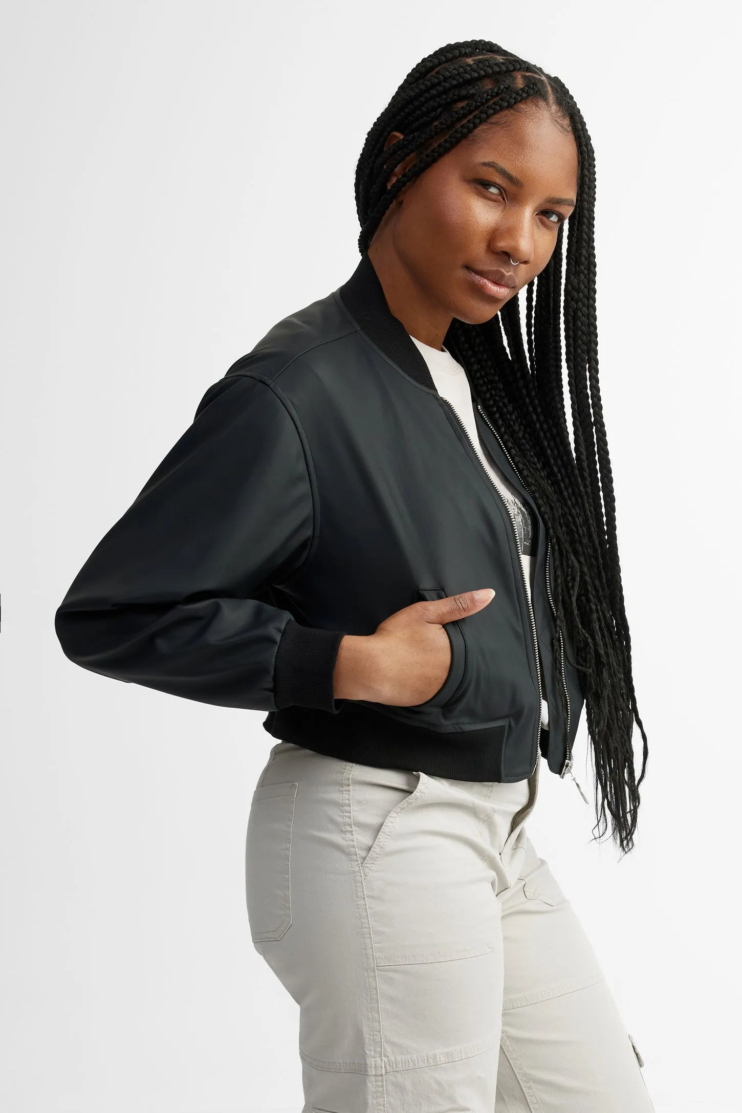 Veste bomber écourtée cuir végane - Femme