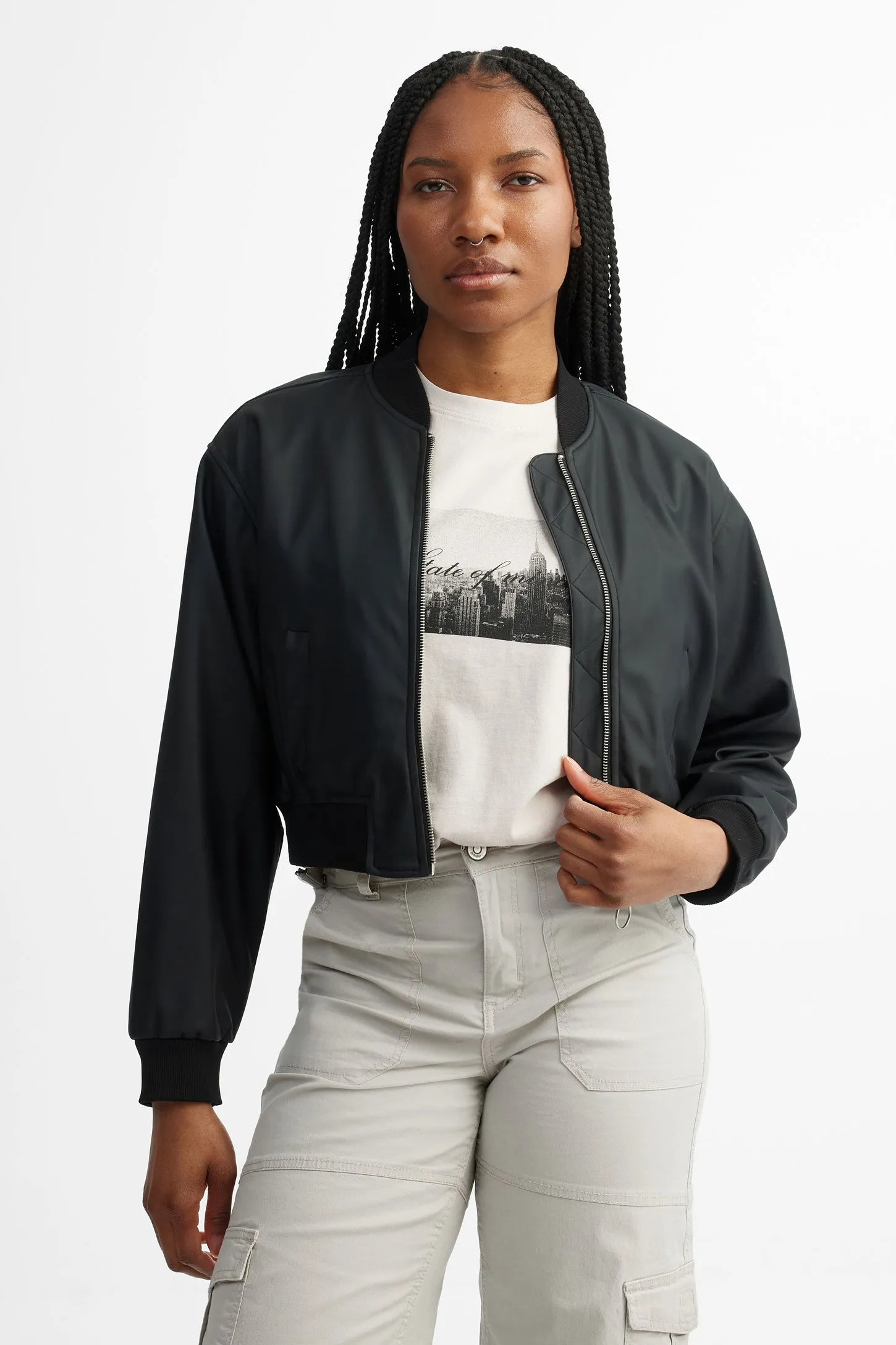 Veste bomber écourtée cuir végane - Femme