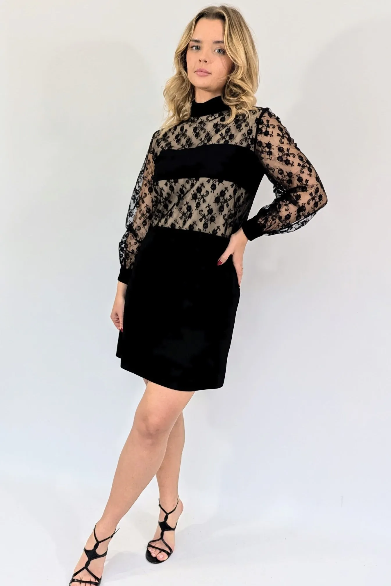 Vintage 1960s Frank Usher Long Sleeve Lace Mini Dress