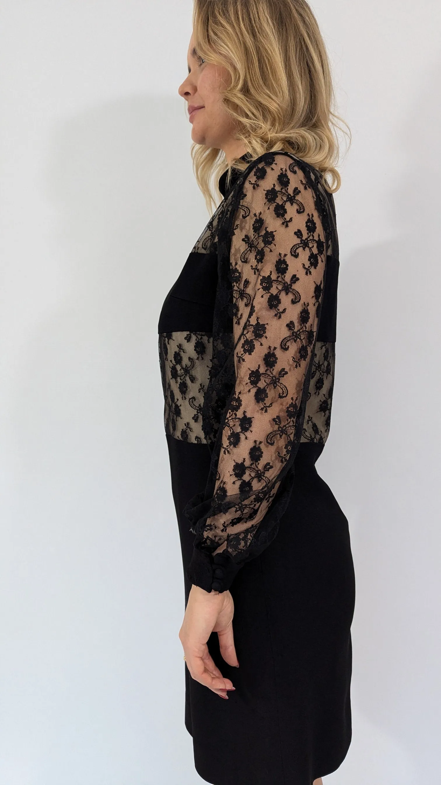 Vintage 1960s Frank Usher Long Sleeve Lace Mini Dress